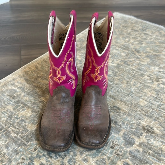Old West Girls Square Toe Brown And Red Western Boots. Good Condition. - Picture 1 of 6